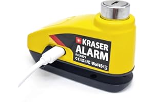 KRASER KR7Y Antivol Moto Bloque Disque Alarme USB Rechargeable, 110dB, Visible avec Accessoires, Antivol Universel Bloc Frein Roue Universel Scooter Moto Velo
