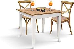 PAZZO DESIGN Tavolo Fisso Margherita, Rovere Rustico, Gamba Bianca, Tavolino Da Bar, Tavolo Da Ristorante, 80 x 80 x 74 cm, Rovere Rustico - id_2096