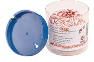‎ROTIX ROTIX Küchengarn 150 m rot/weiß aus 100% Baumwolle – lebensmittelechtes & hitzebeständiges Rouladengarn in Spenderbox mit Abschneider – Bratenschnur für Rouladen, Rollbraten & Küche