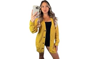 Crazy Fashion Women’s Long Sleeve Grandad Open Front Button Top Chunky Aran Cable Knitted Cardigan Ladies Sweater Winter Jumper UK 8-22