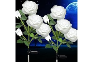 HELESIN Solar Lights Outdoor Garden Flowers, 2x5 Brighter Solar Flower Lights, Solar Flowers Garden Ornaments Waterproof, Solar Rose Lights for Garden, Yard, Patio, Pathway (White)