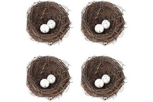 BYNYXI 4 Stück Rattan Vogelnest mit Vogeleier, 10cm Künstliches Osternest mit 8PCS Schaum Wachteleier Festival Ostern Deko Frühling Zweige Rattan Nest für Ostern Tischdeko Basteln Foto Requisiten