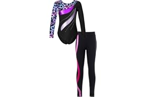 Freebily Body da Ginnastica Artistica Bambina con Leggings Sportivi Strass Leotard a Maniche Lunghe Abito da Danza Classica Moderna Jazz Tuta da Balletto Ballo Latino