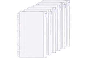 ZELTEN Paquete de 6 Carpetas de Plástico A7 con 6 Agujeros Carpetas con Cremallera Sobre Impermeable con Cierre de Cremallera para Documentos (Bolsillo con cremallera, A7)