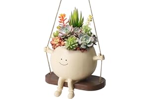 ZDNT Pot De Fleurs Balançoire,Jardinière À Suspendre Intérieur Extérieur,Pot De Fleurs en Résine avec Visage Sourire Et Balançoire,Vase Visage,pour l'extérieur et l'intérieur,Décoration de Jardin