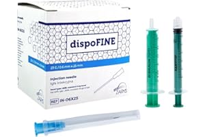 WELLNESS & CARE 100uds desechables de diferentes tamaños y 2 tubos de relleno de 3 - 5ml. Embalaje individual y estirilizado. Adecuadas para rellenar líquidos, ganado e industria. (23G)