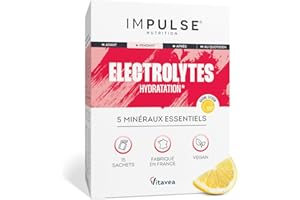 IMPULSE NUTRITION Électrolytes Poudre Citron - Sodium, Potassium, Magnésium, Calcium, Zinc - Hydratation, Énergie et Endurance - Anti-Crampes - Sans Édulcorants - Sport - 15 sachets
