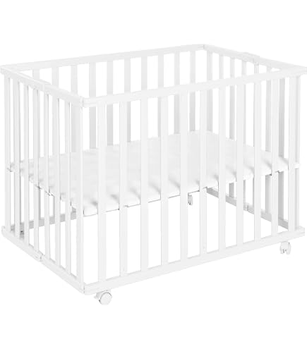 Parc Bébé LaWaLu Sarah - Bois De Hêtre, Dimensions 95,8x74,8x80 Cm - 3 Hauteurs Réglables, Base Rembourrée - Gris Clair