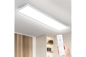 ‎IEGLED IEGLED Led Deckenleuchte Panel, 120x30 cm Deckenlampe Flach Dimmbar mit Fernbedienung, 40W Deckenpanel Lampe mit Memory Funktion, 3000K-6500K LED Lichtpanel für Wohnzimmer, Flur, Schlafzimmer, Weiß