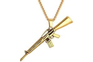 U7 M16/AK-47/UZI/M9 Gun Pendant Necklace, Customizable, Gold/Black/Blue Plated, Stainless Steel Weapon Jewelry For Men Rifle/Pistol/Submachine Gun Necklace