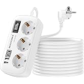 5 Meter Extension Power Strip with Switch, 3 Outlets 4 USB | Surge protection 250V 16A, ideal for table, office, home