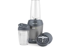 ‎SALTER Salter NutriPro 1000 Mixer – Tragbarer Smoothie-Maker, gesunder Entsafter, Nährstoffextraktor, 2 Reisebecher (800ml/1L), Suppen/Babynahrung, Edelstahlklinge, 1000W, EK2002V4SILVERFVDE