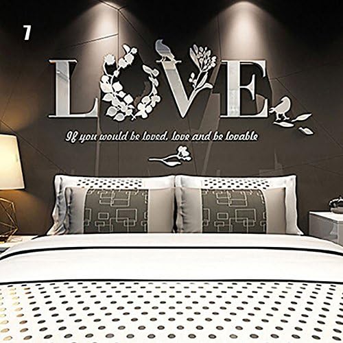URNINAU 3D DIY Mirror Wall Stickers Love Flower Art Quote Decal Home Kitchen Bathroom Decor White