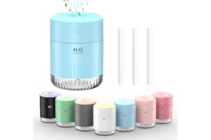 KARFUN Luftbefeuchter Schlafzimmer, Luftbefeuchter Pflanzen, Desktop Leiser Mini Luftbefeuchter mit 7 Farben Licht, Automatische Abschaltung, Büro, Schlafzimmer, Auto, 350ml (Blau)