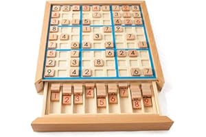 Lixada Juego de Rompecabezas de Madera Sudoku Juego de Sudoku de Madera con Cajón Math Brain Teaser Juguetes de Escritorio
