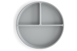 mushie Platos de Silicona para Niños | con Ventosa Antideslizante | Accesorios de Aprendizaje para Bebés y Niños Pequeños | Sin BPA | Resistente al Lavavajillas y al Microondas | Stone