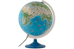 Tecnodidattica – Globe Atmosphere Family Solid pour enfants | lumineux, tournant sur son axe | cartographie illustrée et méridien gradué | diamètre 30 cm – textes en français