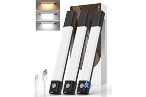 EZVALO 30CM (3 Piezas) Luz LED con Sensor Movimiento, 50 LED Imanes Luz Armario con 3 Temperaturas Color, Recargables USB Cocina/Armario/Dormitorio, Negro[Clase de eficiencia energética G]