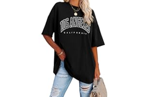 Ebifin T-shirt surdimensionné pour femme - Vintage - Manches courtes - Col rond - Los Angeles - Hauts décontractés et décontractés - Basique - T-shirt d'été