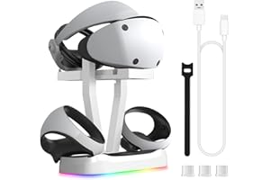 LONGYI PS VR2 Ladestation, Brille Playstation VR2 Display-Ständer und Magnetische USB-C-Ladestation mit RGB-Beleuchtung, VR2 Playstation 5 Sense Controller Ladestation mit Ladekabel (Weiß)