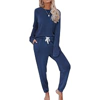 Pyjama Femme 2 Pièces Manches Longues - Chemisier Boutonnage Et Pantalon Cordon - Mélange Coton Doux - Pour Nuit, Maison, Confort