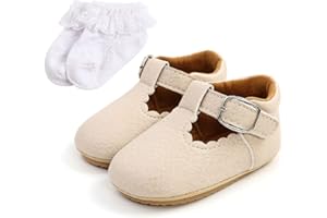 SEHFUPOYE Baby Anti-Slip First Walking Shoes Baby Boys Girls Princess Soft Sole Toddler Shoes Sneakers Infant PU Leather Prewalkers for 0-18 Months with Sock
