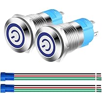 Interruttore A Pulsante 12mm Gebildet - 12V-24V 3A LED, Impermeabile IP65, Per Auto E Attrezzature (Blu E Rosso)