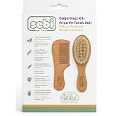Sebi Prime Doğal Ke&ccedil;i Kılı Bebek Fır&ccedil;a ve Tarak Seti, Ahşap Ergonomik Tasarım, Yenidoğan i&ccedil;in Ultra Yumuşak