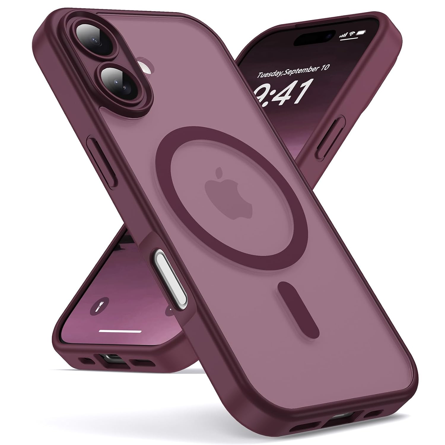 Oududianzi - Magnetica Cover per iPhone 17 Magsafe Case, Bordeaux | Custodia Traslucida Posteriore PC Silicone TPU Bumper, Protezione Della Fotocamera, Cover Militare Antiurto Anti-Impronte