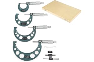 CIKONIELF Mikrometer Außenmikrometer, 4 Stück 0-25 mm, 25-50 mm, 50-75 mm, 75-100 mm Außenmikrometer Mikrometerschraube Bügelmessschrauben Satz Mikrometer-Set mit Fall