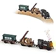 Battery Train for Wooden Track - 3 Pcs Magnetic Retro Battery Operated Light Up Train Toys, Wooden Train Track Accessories for 3+ Toddler Kid Boy Girl Birthday Christmas Halloween TOY 0604
