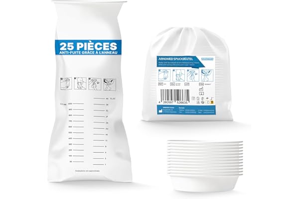 25x ARNOMED sacs à vomir 2000 ml, sachets anti-fuite en LDPE étanches aux liquides avec anneau, sac vomi voiture et enfant, solution hygiénique pour voyage et urgence