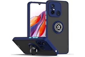 WBWONE Funda para Xiaomi Redmi 12C / Redmi 11A, Translúcido Escarchado Anti-Huella Anti-Rasguño Carcasa TPU y PC Shock- Absorción Case con Anillo Kickstand, Azul Real