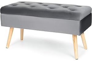 Hawthyhome Storage Ottoman,Storage Bench,with velvet Padded Seat wood Legs Shoe Bench with Cushion for Livingroom Bedroom & Entryway Dark Grey 80 × 35 × 43 cm