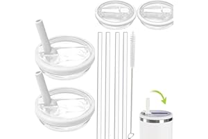 MOECSHSY 2 Pack 30 oz Tumbler Flip Straw Lid Ersatz passend für Stanley Quencher H2.0 0.89 L, Tumbler Deckel Sets mit 4 Strohhalmen und 1 Reinigungsbürste