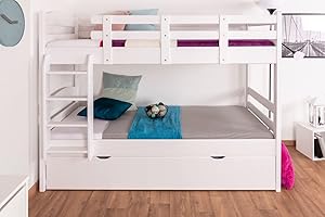 STEINER SHOPPING Etagenbett für Erwachsene "Easy Premium Line" K17/h inkl. Liegeplatz und 2 Abdeckblenden, 90 x 200 cm (B x L) Buche Vollholz massiv weiß lackiert, teilbar