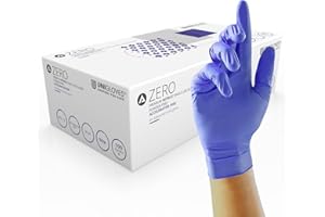 UNIGLOVES Advanced Zero GM0054 Guantes de examen de nitrilo, sin acelerador, multiusos, sin polvo, zinc, azufre y látex, caja de 100 pares, azul, grande