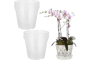‎DADEA DADEA Orchideentöpfe, 17,8 cm, Orchideentopf mit Drainagelöchern und Untersetzern, transparenter Kunststoff, Orchideentöpfe, Orchideen-Pflanzgefäß zum Umtopfen, Garten-Pflanzgefäße für Heimbüro, 10