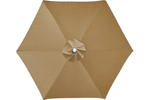 LUSCHEER Replacement Parasol Canopy Waterproof, Parasol Replacement Canopy Cover Patio Umbrella Cloth for 2.5m 6 Ribs Diameter Large Patio Umbrella Weatherproof UV-Anti, Khaki
