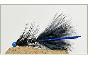 JUST CATCH Hothead Black Blue Flash Damsels Trout Flies, size 10, choose the amount required, Best Lure Flies