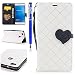 Produktbild FESELE Schutzhülle für [Huawei P9 Lite] Brieftasche Hülle Lederhülle Leder Case Ledertasche mit Standfunktion Kartenfach, Huawei P9 Lite Liebe Herz Magnetverschluss Muster Flip Case Wallet Cover Ledertasche Leder-Mappen-Karten-Slot-Abdeckung für Huawei P9 Lite + Blau Eingabestift Stylus Touch Pen-Weiß