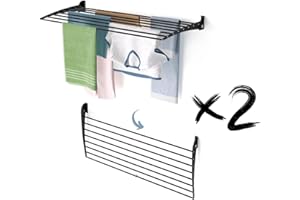 foxydry Fold, Étendoir à Linge Mural, Extensible Vertical, Pliable pour intérieur et extérieur en Aluminium et Acier, 118 x 50 x 50 cm (Noir, Fermeture vers Le Bas, 2 Plis 120)