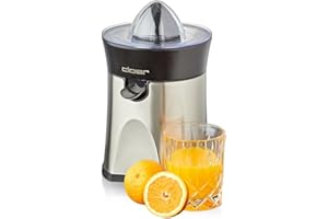 ‎CLOER Cloer 6815 Zitruspresse und Orangenpresse, 2-in-1 Saftpresse, elektrisch, kleiner und großer Presskegel, Tropf-Stopp, automatische Abschaltung, rutschfest, spülmaschinenfest, 100 W, Edelstahl