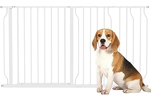 PawHut Barrera de Seguridad para Perros Extensible 75-145 cm para Puertas y Escaleras Puerta de Seguridad para Mascotas con Extensiones Montaje a Presión y Doble Bloqueo Blanco