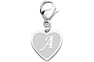 FAADBUK Initial Letter A-Z Alphabet Heart Charm for Bracelet Necklace Keychain Initial Stainless steel Clasp Clip on Charm