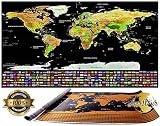 ✈ PERFECTO PARA VIAJEROS ✈ El mapa mundi de rascar Aventour es grande y consta de un gran lujo de detalle con colores hermosos y un elegante diseño. Consta de detalles cartográficos precisos de cada territorio, banderas de países y puntos de referencia. Impreso en papel grueso y protegido con acabado laminado que evita los arañazos y garantiza la calidad
