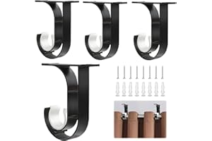 ALLisWE 4Pcs Ceiling Curtain Pole Brackets Set, Drapery Pole Hooks Heavy Duty Aluminum Alloy Fixing Black Curtain Rod Support Ceiling Brackets Holders for 23mm to 28mm Drapery Poles