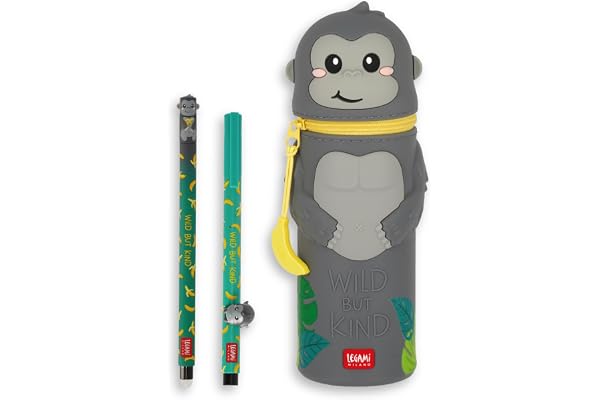 Legami - Set 1 Erasable Pen + 1 Kawaii + 1 Lovely Pen - Gorilla | Pencil Case, Lovely Pen and Gorilla Themed Erasable Pen