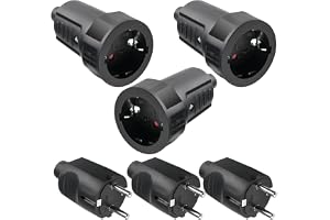 3 par Schuko-kontakterkoppling, 250 V 16 A IP44 skyddskontakt plugg gummi Schuko-koppling set med böjskydd 2-polig utomhus vattentät svart stickkontakt och gummikoppling utan kabel
