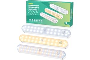 TAILCAS Under Cupboard Kitchen Lights 3 Color Temperature Stepless Dimming, 4 Modes 2000mAh USB Rechargeable Battery Powered Cabinet Lights, 52 LED PIR Magnetic Night Light for Closet Hallway